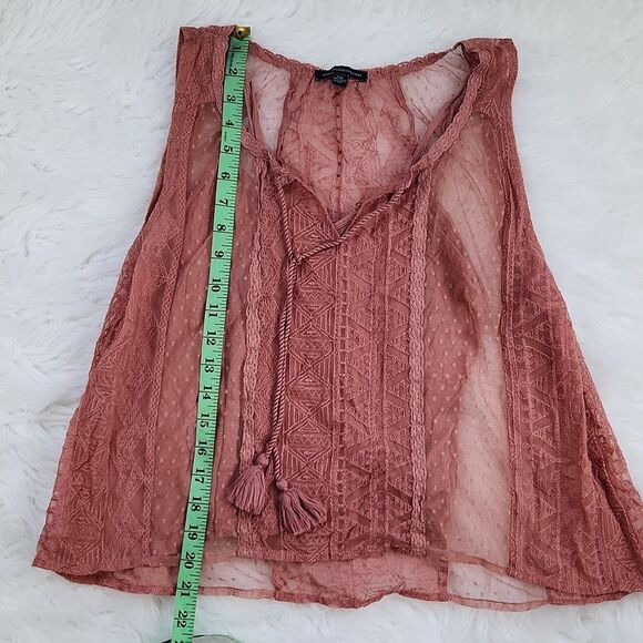 American Eagle -384 Outfitters Tassels Lace Boho Sheer Cami Over Tank Top Size S - Picture 5 of 9